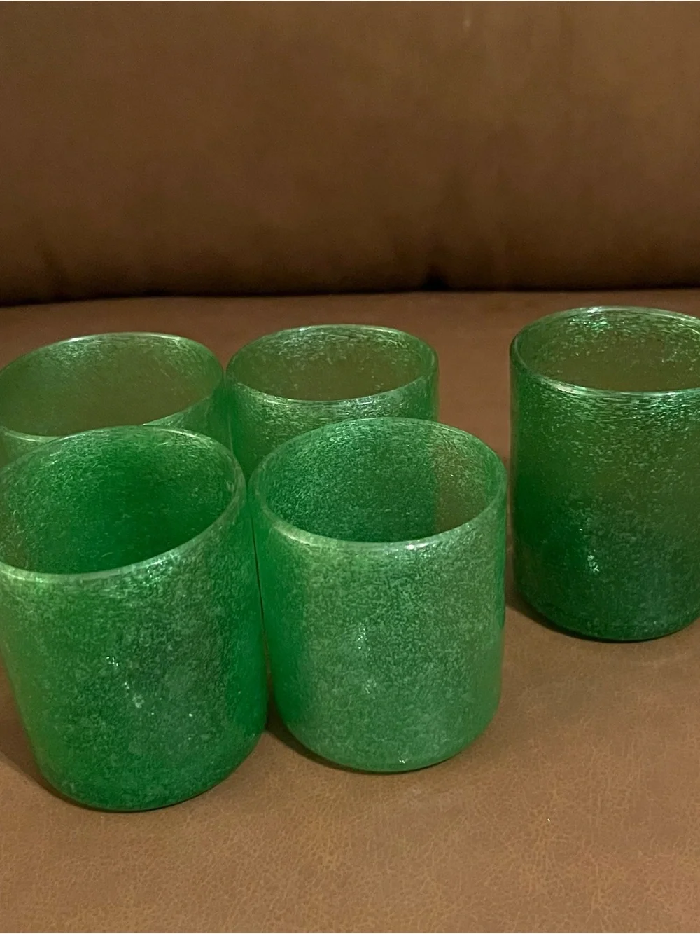 Vtg Green Bubble Textured Glasses/ Votives - Set of 5